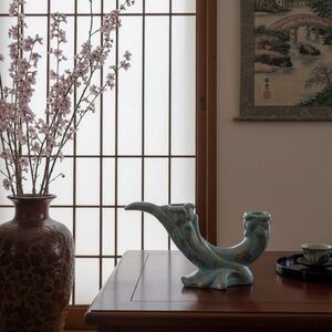 Vintage MCM Ornate Japanese Candle Stick Holder Ceramic Hand Painted Gold